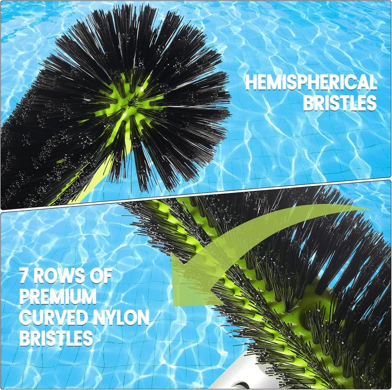 Unipool Swimming Pool Brush Head with Round Ends,17.5" Heavy Duty Aluminum Back Head for Cleans Walls, Tiles & Floors, 7 Rows Premium Nylon Bristles with EZ Clips (Green Black) - Image 3